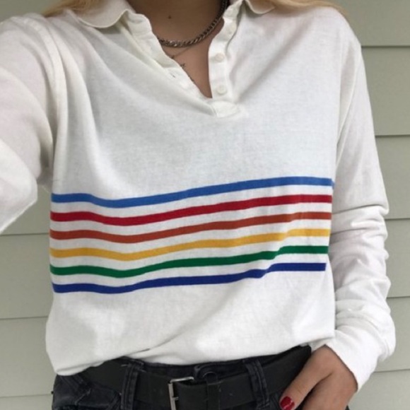 Brandy Melville Tops - NWT BRANDY RAINBOW COLLAR SHIRT LONG SLEEVE